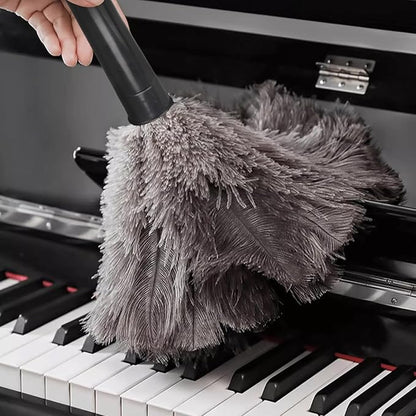 Retractable Feather Duster-Genuine Ostrich Feathers,Anti-Static,Reusable Eco-Friendly Handheld Cleaning for Keyboard,Home,Car,Office(10 to 15 Inches) 1 Pack