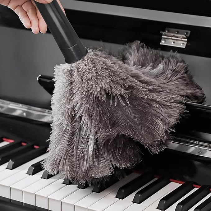 Retractable Feather Duster-Genuine Ostrich Feathers,Anti-Static,Reusable Eco-Friendly Handheld Cleaning for Keyboard,Home,Car,Office(10 to 15 Inches) 2 Pack