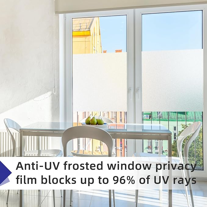 Frosted Window Privacy Film Non-Adhesive Static Cling Bathroom Decorative Stickers Heat Control UV Blocking Opaque Glass Window Coverings Film for Home Front Door Office (35.4 Inch x 6.5 Feet)