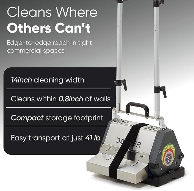 14" Counter-Rotating Brush (CRB) Carpet & Hard Floor Cleaning Machine – 450 RPM, Quiet 53 dBA, Compact 41 lb Commercial Scrubber – Ideal for Offices, Hotels & Small Spaces