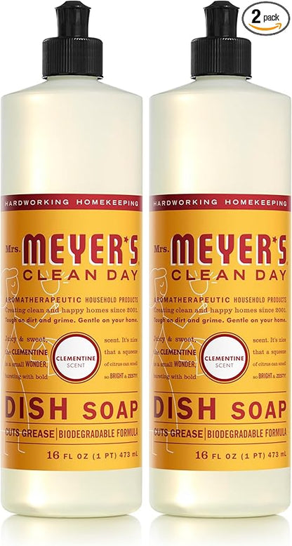 Mrs. MEYER'S CLEAN DAY Liquid Dish Soap,Clementine Scent 16 Fl Oz,(Pack of 2)