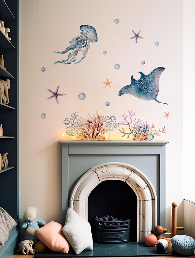 Alwayspon Jellyfish Wall Decals Vinyl Removable Wall Murals Peel and Stick Self Adhesive House Wall Sticker Decor for Bedroom Living Room Nursery