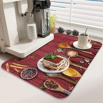 Dish Drying Mat for Kitchen Counter 2 Pack with Non-Slip Rubber Backing - Heat-Resistant Absorbent Coffee Bar Mat, Dish Rack Mat, Seasonings Dish Drying Mats 18x24+19.5x12 inch