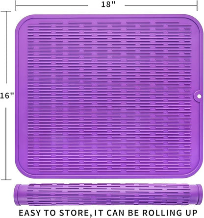 MicoYang Silicone Dish Drying Mat for Multiple Usage,Easy clean,Eco-friendly,Heat-resistant Silicone Mat for Kitchen Counter or Sink,Refrigerator or Drawer Liner Purple XL 18 inches x 16 inches