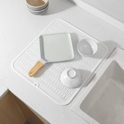 MicoYang Silicone Dish Drying Mat for Multiple Usage,Easy clean,Eco-friendly,Heat-resistant Silicone Mat for Kitchen Counter or Sink,Refrigerator or Drawer Liner White XL 18 inches x 16 inches