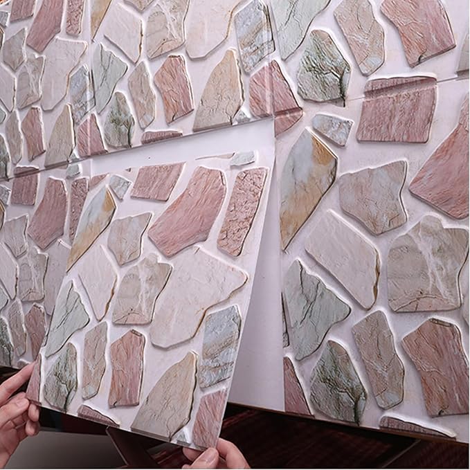 3D wall Panels Peel and Stick,Faue Stone Wall Panel,3D Texture PVC Waterproof Self Adhesive Decorative for Living Room Bedroom Kitchen Bathroom Interior wallboard 10PCS 11.81x11.81 inches