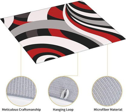 Red Black White and Grey Swirl Microfiber Dish Drying Mats, Absorbent Modern Decorative Kitchen Counter Mat, 16 x 18 inch, Polyester, Washable, Reusable, Foldable, for Dishes Utensils Small Appliances