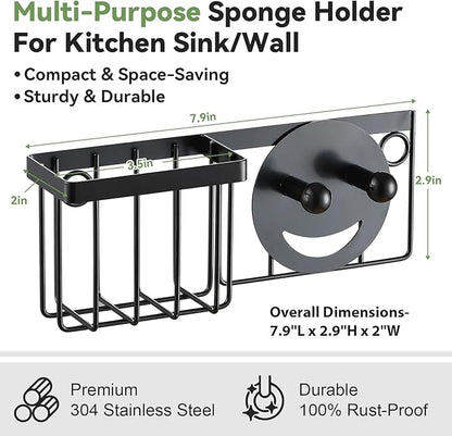 LANDNEOO [Space Saving] Sponge Holder for Kitchen Sink, Great for Scrub Daddy/Scrub Mommy Sponges, Rust-proof Sink Sponge Caddy Organizer for Dish Brush, Scrubber - with Suction Cups & Hooks, Black