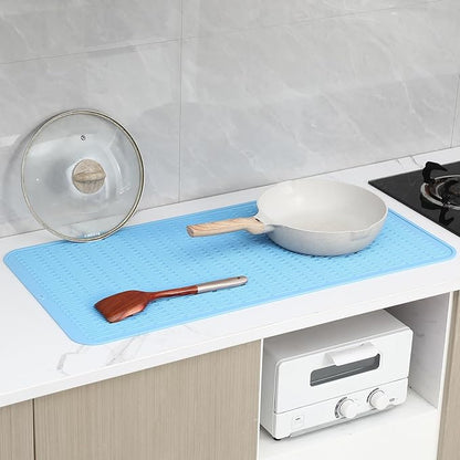 MicoYang Silicone Dish Drying Mat for Multiple Usage,Easy clean,Eco-friendly,Heat-resistant Silicone Mat for Kitchen Counter or Sink,Refrigerator or Drawer Liner Light Blue 5XL 36inches x 18inches