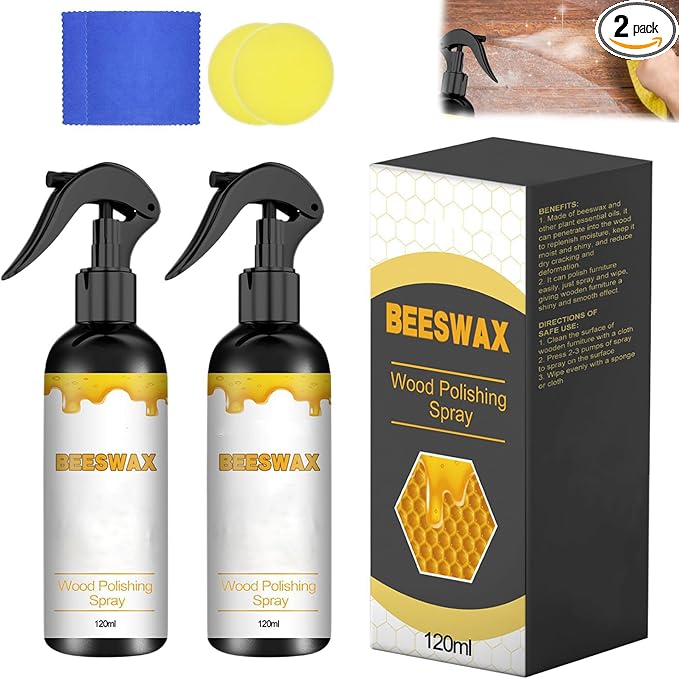 2PCS Natural Beeswax Care Spray & Restorer, Natural Beeswax Spray For Wood, For Living Room, Kitchen, Furnishings and Wooden Floors