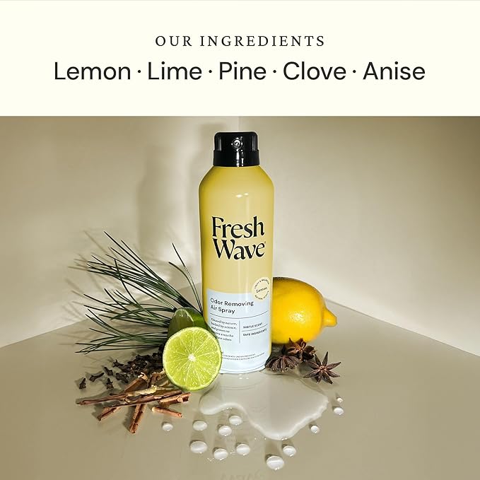 Fresh Wave Lemon Odor Eliminator Spray & Air Freshener, 8 oz. | Non-Aerosol, Fine Mist | Odor Absorbers | Safer Odor Relief | Natural Plant-Based Odor Eliminator | For Furniture, Fabrics & Trash