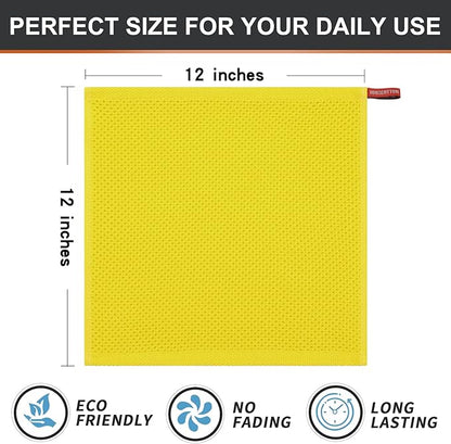 Kitinjoy 100% Cotton Kitchen Dish Cloths (12 X 12 Inches, Yellow), 6 Pack Waffle Weave Ultra Soft Absorbent Dish Towels for Drying Dishes Quick Drying Kitchen Towels Dish Rags