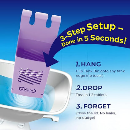 Toilet Tank Tablet Holder with 2 Blue Toilet Bowl Tablets, 8.97 x 3.22 x 2.25 Inch Tablet Holder - Prevents Flapper Jams & Residue, Extends Life of Drop-In Cleaner Tablets