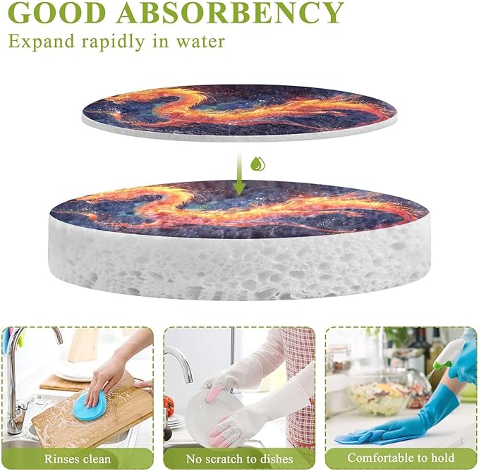 Dragon Kitchen Scrub Sponges, Pop-up Kitchen Cleaning Sponges Reusable Dish Washing Sponges for Bathroom Household Cleaning 3 Pack - Non Scratch Scrubber