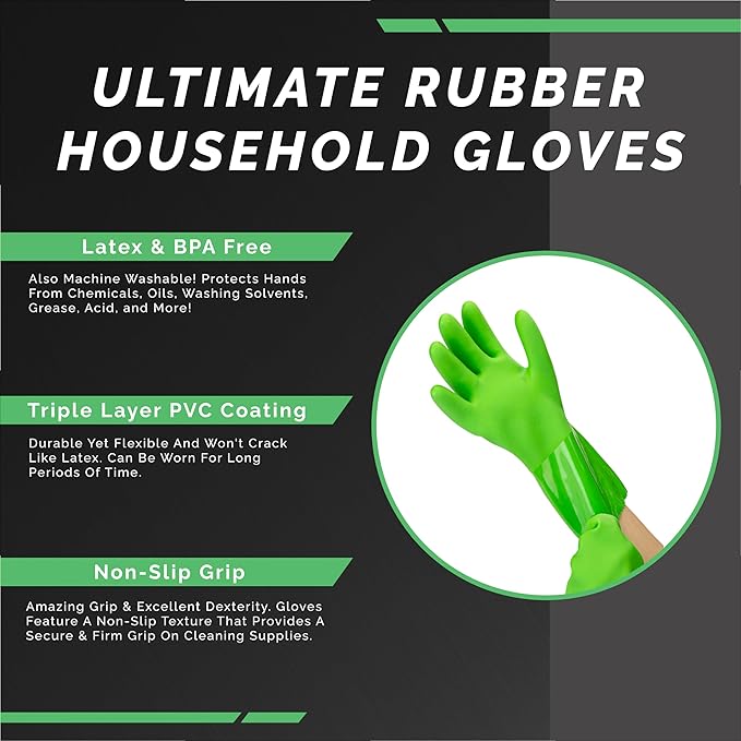 kitchen-star Ultimate Rubber Household PVC Gloves with Comfortable Cotton Lining, Anti-Slip surface, Kitchen Dishwashing, Extra Thickness, Kitchen Cleaning, Working, Painting, Pet Care (Large, Green)