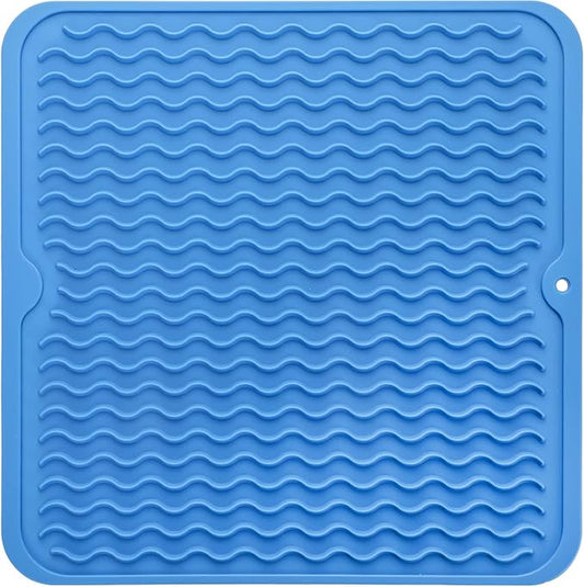 MicoYang Silicone Dish Drying Mat for Multiple Usage,Easy clean,Eco-friendly,Heat-resistant Silicone Mat for Kitchen Counter or Sink,Refrigerator or Drawer liner Lichen BlueL M 12 inches x 12 inches