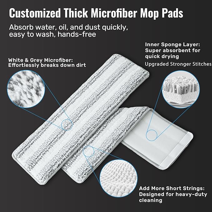 Mop and Bucket Set, Flat Mop and Bucket System with Separate Dirty and Clean Water, 3-Compartment Wall Cleaner Mop, Flat Mops for Floor Cleaning with 6 Microfiber Pads