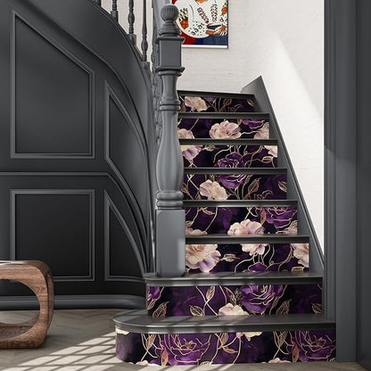 Dark Floral Wallpaper Peel and Stick Purple/Gold Rose Flower Contact Paper 17.4" x 393" Wall Paper Waterproof Self-Adhesive Wall Covering for Bedroom Countertop Desk Cabinets Decor Renter Friendly