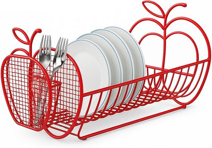 Jumbl Expandable Dish Drying Rack – Apple Decor Metal Dish Drainer with Utensil Holder, Adjustable 14"–27", Rust-Proof Countertop Dish Strainer for Kitchen Sink, RV, or Outdoor Use
