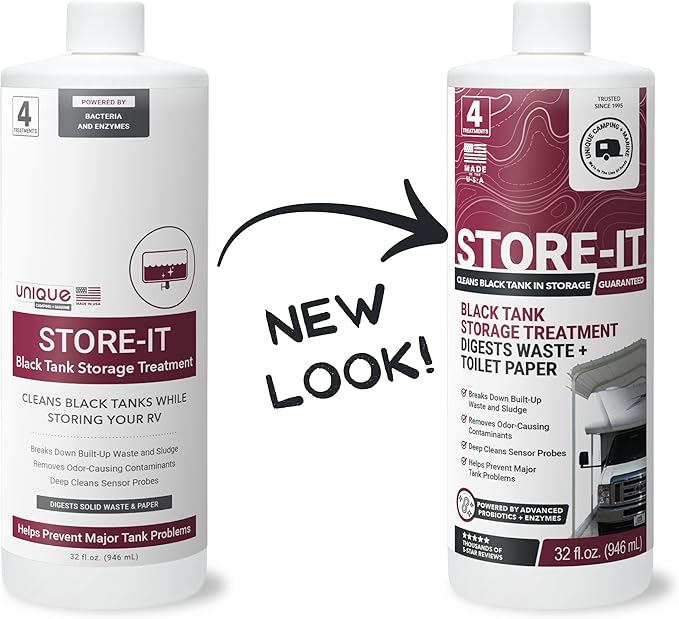 Unique Store-It RV Black Tank Cleaner Liquid - Cleans and Deodorizes Tanks While RV is in Short or Long Term Storage - 4 Uses Per Bottle (32 oz)