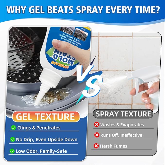 Mold Stain Cleaner Gel, 8 Fl Oz Household Washing Machine Cleaner for Front Loader Seal, Heavy Duty Stain Cleaner for Refrigerator Strips, Home Kitchen Sinks Tiles Grout Sealant, Bathroom Cleaning