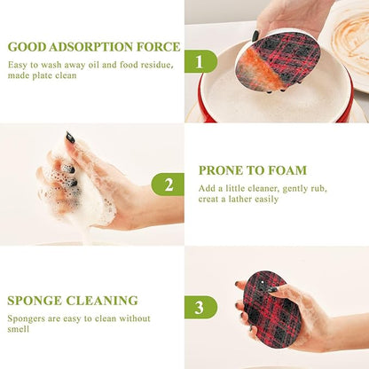 Buffalo Plaid Kitchen Scrub Sponges, Pop-up Kitchen Cleaning Sponges Reusable Dish Washing Sponges for Bathroom Household Cleaning 3 Pack - Non Scratch Scrubber