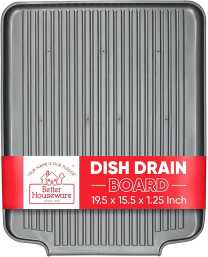 Better Houseware Dish Drainer Mat, Large Metallic Silver Dish Drain Board for Kitchen Countertop, Protects Surfaces & Speeds Drying, 19.5 x 15.5 x 1.25, Metallic Silver