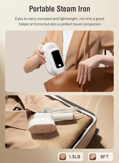 Travel Steamer for Clothes,2-in-1Handheld Garment Steamer&Iron,1200W Portable Steam, 15s Fast Heat-Up, LED Display,5 Adjustable Steam Modes,25g/min Powerful Steam,Self-Cleaning, All Fabrics,120V