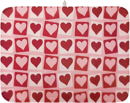 Valentine Dish Drying Mat, Ultra Absorbent Valentines Day Drying Mat for Kitchen Counter, Coffee Maker, 18 x 24 Inch
