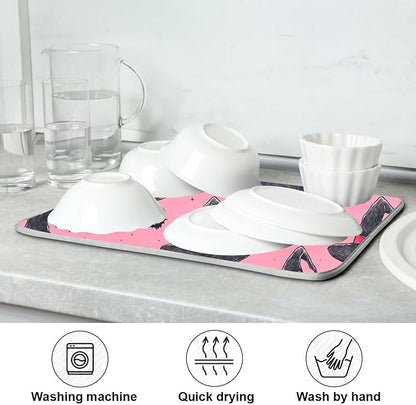 Witch Bow Hot Pink Dish Drying Mat for Kitchen Countertop 16x18 Halloween Bowknot Bat Small Drying Mat Reusable Quick Dry Dish Sink Mats Easy Clean Decorative Essentials