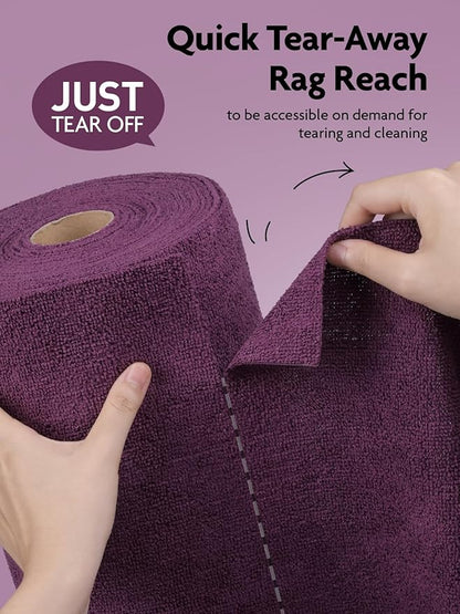 Fantasticlean Microfiber Cleaning Cloth Roll -75 Pack, Tear Away Microfiber Towels, 12" x 12", Reusable, Washable, Scratch Free, Ultra Absorbent for All-Around Cleaning Supplies (Dark Purple)