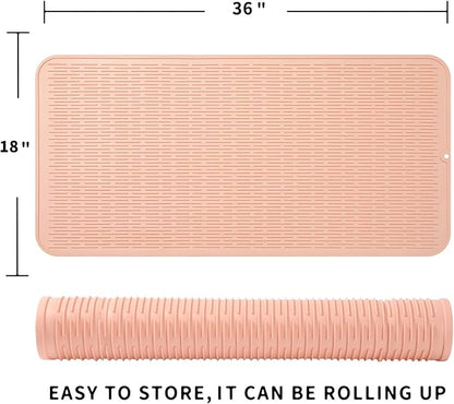 MicoYang Silicone Dish Drying Mat for Multiple Usage,Easy clean,Eco-friendly,Heat-resistant Silicone Mat for Kitchen Counter or Sink,Refrigerator or Drawer Liner Pink 5XL 36inches x 18inches