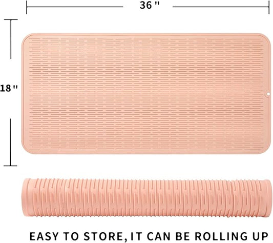 MicoYang Silicone Dish Drying Mat for Multiple Usage,Easy clean,Eco-friendly,Heat-resistant Silicone Mat for Kitchen Counter or Sink,Refrigerator or Drawer Liner Pink 5XL 36inches x 18inches