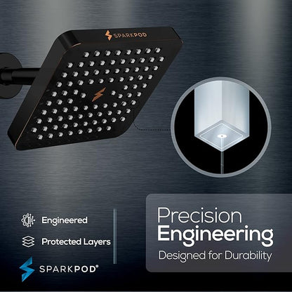 SparkPod Shower Head - High Pressure Rain - Premium Quality Luxury Design - Easy Clean Adjustable Replacement for Your Bathroom Shower Heads (Vintage Oil Rubbed Bronze, 6 Inch Square)