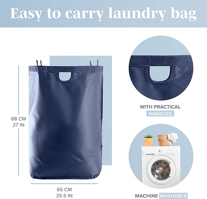LONBET Laundry Basket with Lid, Made from Breathable Fabric | Aesthetic Clothes Hampers for Laundry with Side Handles & Sturdy Bamboo Frame (26 Gallons - Single, Blue)