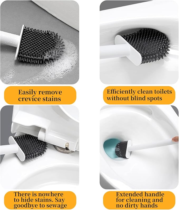 Toilet Brush, 2 Pack Silicone Toilet Brush Wall-Mounted Toilet Brush with Aromatherapy Tablets Silicone Toilet Brushes and Holders Toilet Scrubber with Silicone Bristles