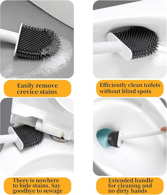 Toilet Brush, 2 Pack Silicone Toilet Brush Wall-Mounted Toilet Brush with Aromatherapy Tablets Silicone Toilet Brushes and Holders Toilet Scrubber with Silicone Bristles