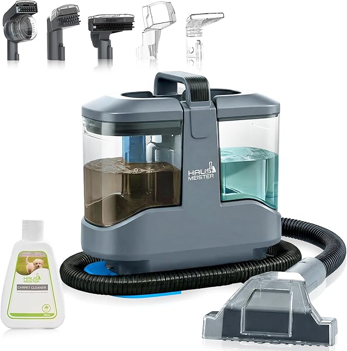 Hausmeister Hydroflex Pro Portable Carpet Cleaner and Pet Stain Remover, Upholstery Spot Cleaner Machine for Couch, Car Interior, Deep Cleaning Vacuum (Machine + 1 Solution & multi attachments)