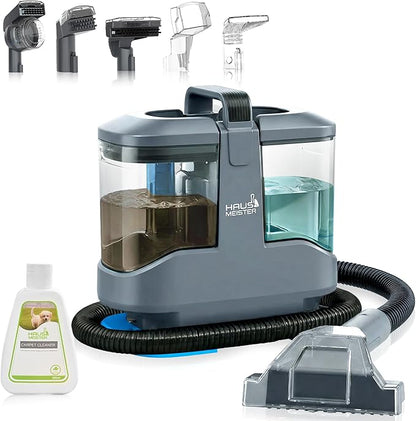 Hausmeister Hydroflex Pro Portable Carpet Cleaner and Pet Stain Remover, Upholstery Spot Cleaner Machine for Couch, Car Interior, Deep Cleaning Vacuum (Machine + 1 Solution & multi attachments)