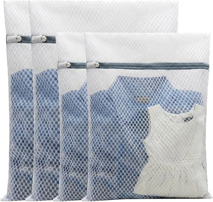4Pcs Mesh Laundry Bags Delicates Lingerie Wash Bags for Washing Machine & Washer (2 Medium 12 x 16 Inches & 2 Large 16 x 20 Inches)