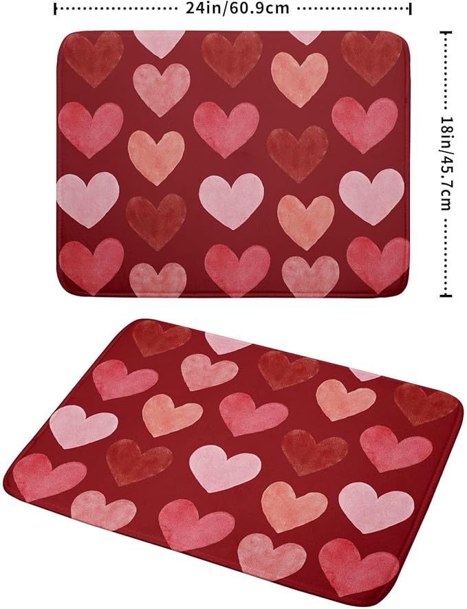 Valentines Day Dish Drying Mat 18 x 24 Inch With Absorbent Reversible Microfiber Pink Red Hearts Drying Anniversary Wedding Dish Drainer Mat Fast Dry For Kitchen Dining Room Decor
