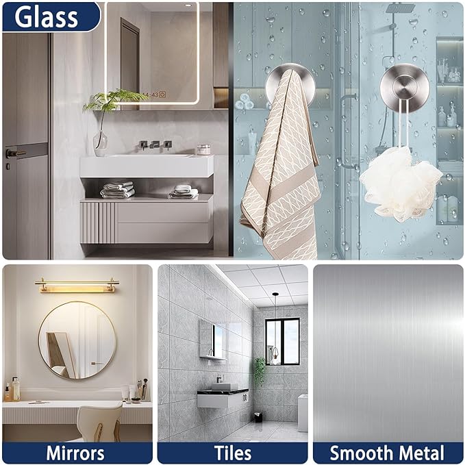Suction Cup Hooks for Shower,No Drill Towel Hooks for Bathroom Wall, Kitchen, Glass, Mirror, Tile - Ideal for Hanging Towels, Robes, and Loofahs (Mirror-4pcs)