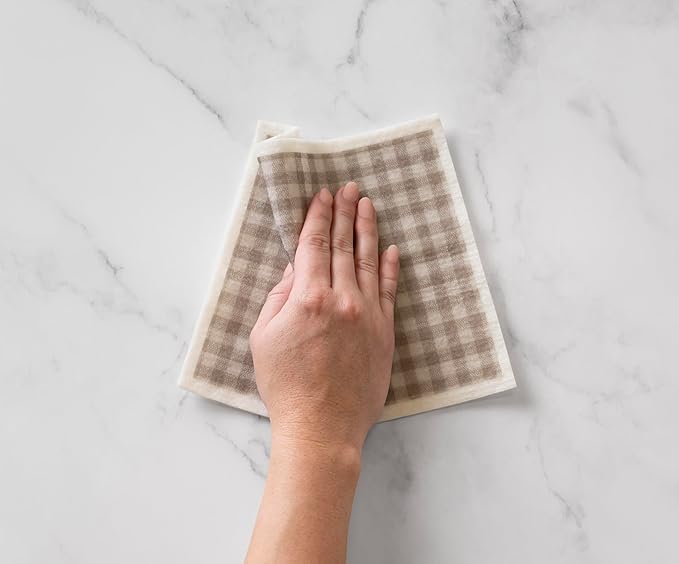 Martha Stewart Swedish Kitchen Absorbent Sponge Dish Cloths, Grey Gingham, 8 Count