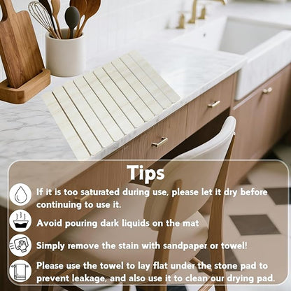 Dish Drying Mats, Large 24x16 Inch Diatomaceous Earth Drying Mat / Fast-Absorbing,Non-Slip Stone Drying Mat For Kitchen Counter / Eco-Friendly for Dishes(Light wood grain)
