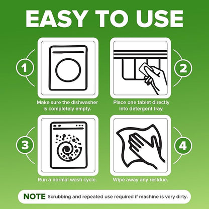 Renuv® Heavy Duty Dishwasher Cleaner & Deodorizer Tablets, Descaler, Deep Cleaning, Natural Odor & Smell Remover, Calcium, Limescale, Hard Water Marks, Grease, Septic Safe Pods (12 Tabs 1 Yr Supply)