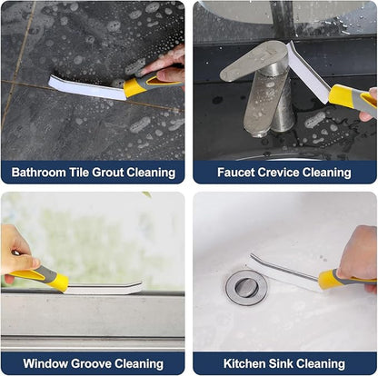 Hard Bristled Crevice Cleaning Brush Bathroom Gap Cleaning Brush Thin Grout Brush, Large Handle