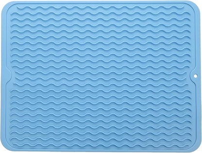 MicoYang Silicone Dish Drying Mat for Multiple Usage,Easy clean,Eco-friendly,Heat-resistant Silicone Mat for Kitchen Counter or Sink,Refrigerator or drawer liner Light Blue L 16 inches x 12 inches