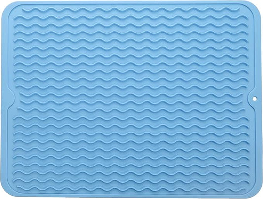 MicoYang Silicone Dish Drying Mat for Multiple Usage,Easy clean,Eco-friendly,Heat-resistant Silicone Mat for Kitchen Counter or Sink,Refrigerator or drawer liner Light Blue L 16 inches x 12 inches
