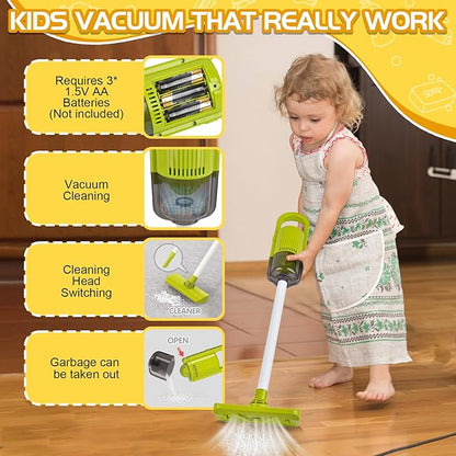 Kids Cleaning Toys Set,14PCS Toddler Cleaning Toys with Broom and Dustpan Mop Set, 2in1 Vacuum That Really Works,Toddler Vacuum Cleaner, Pretend Play Cleaning Supplies for Boys Girls Age 3-8 (Red)