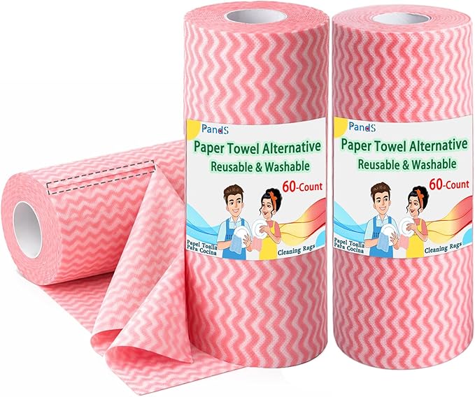 Reusable Paper Towels, 120 Full Sheets 2 Pack, Zero Waste Paperless Kitchen Washcloths, Multi-Purpose Cleaning Handiwipes, Washable Towels - Pink